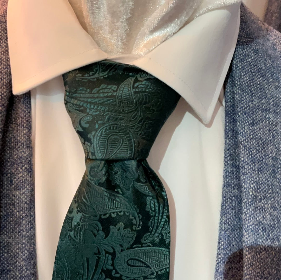 Van buck bottle green paisley silk tie and pocket square