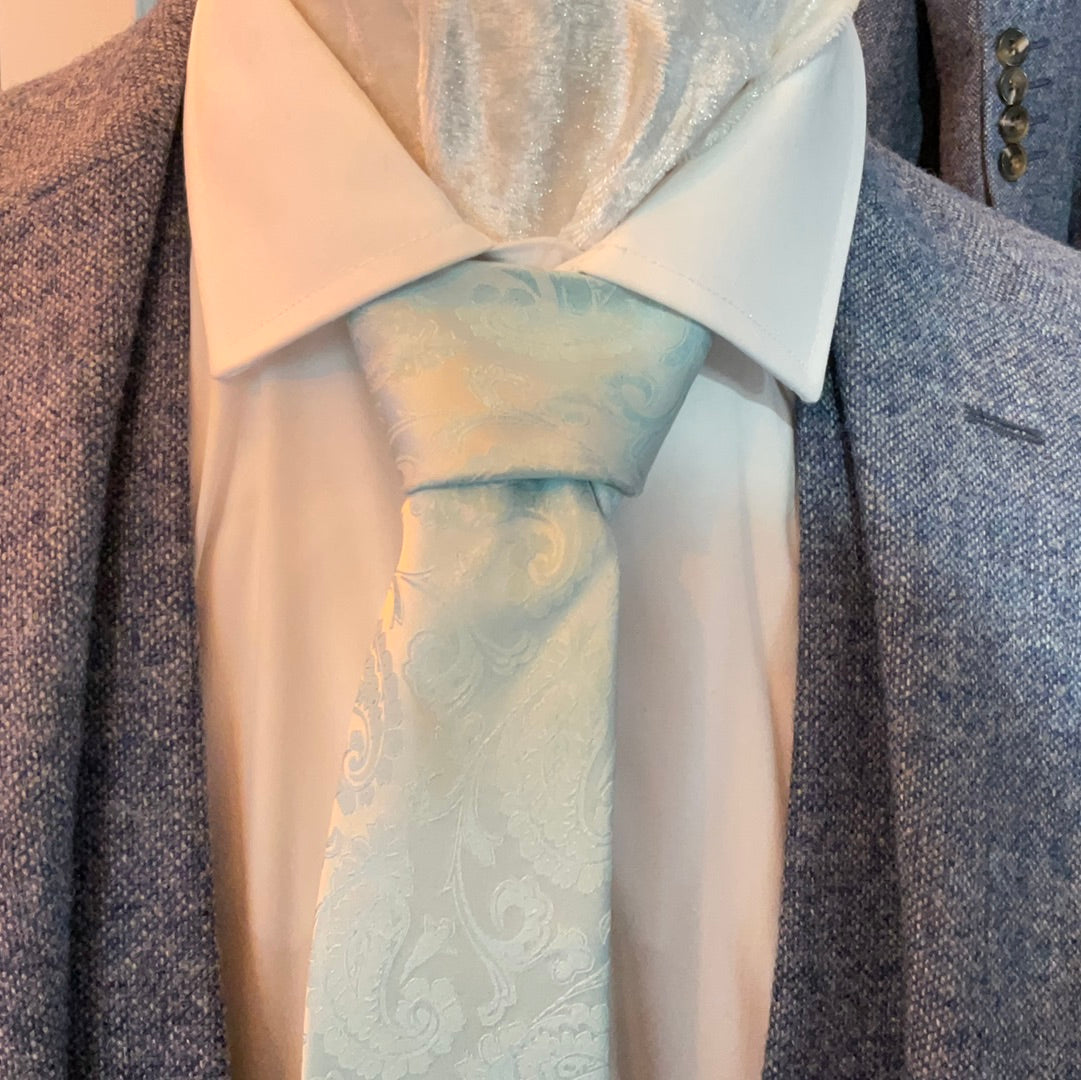 Soprano light cyan paisley tie and pocket square