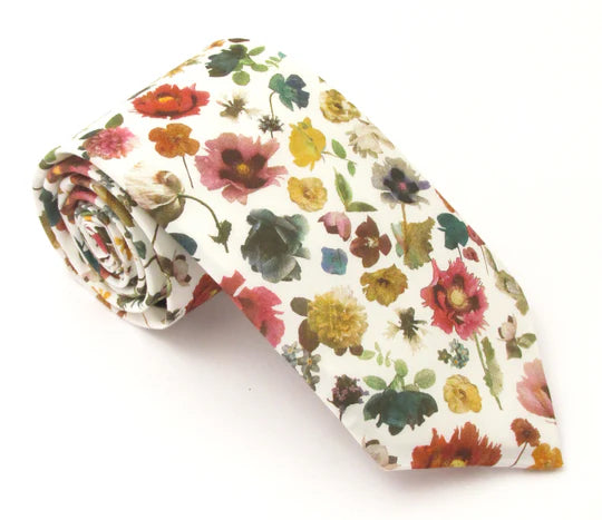 Floral Edt Ivory tie and square made with liberty print