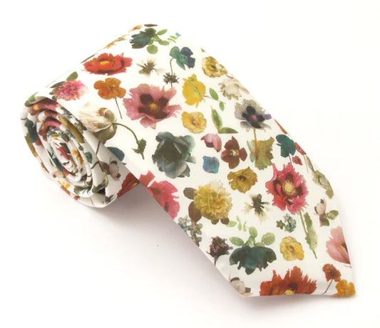 Floral Edt Ivory tie and square made with liberty print