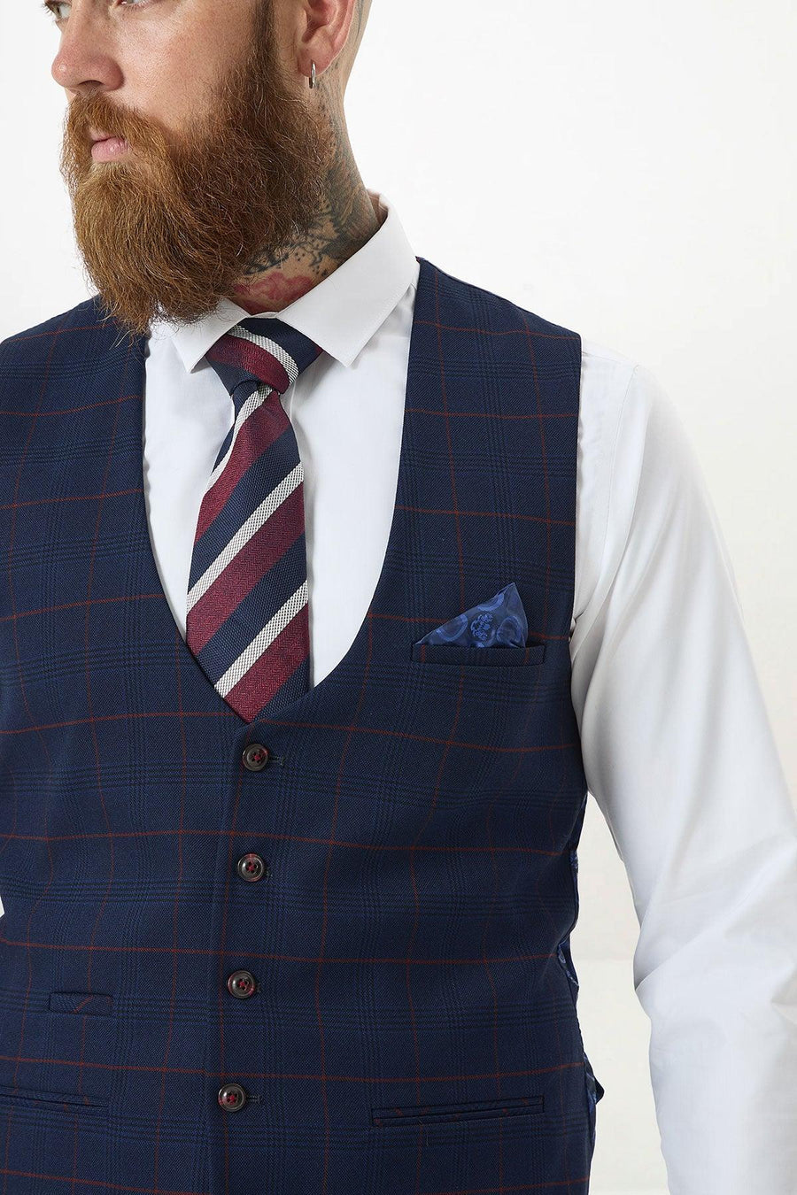 Edinson waistcoat navy/wine check
