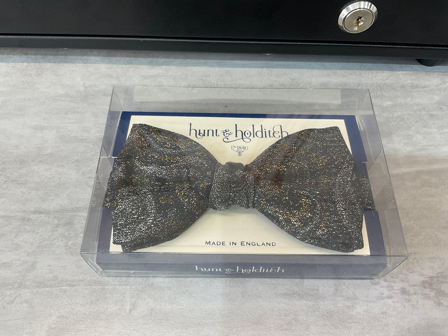 Silver gold black bow tie