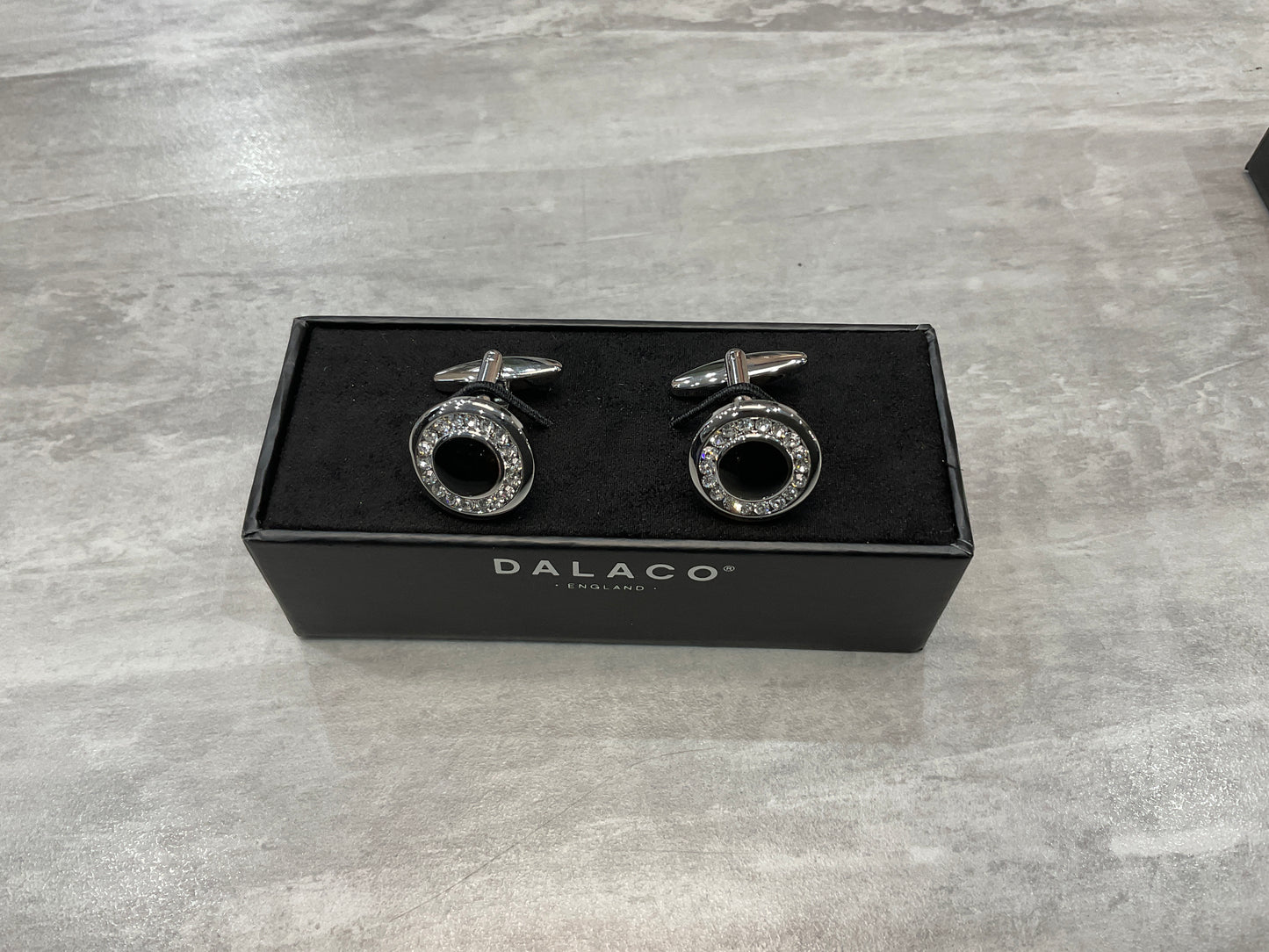 Ring of crystals and black centre cufflinks
