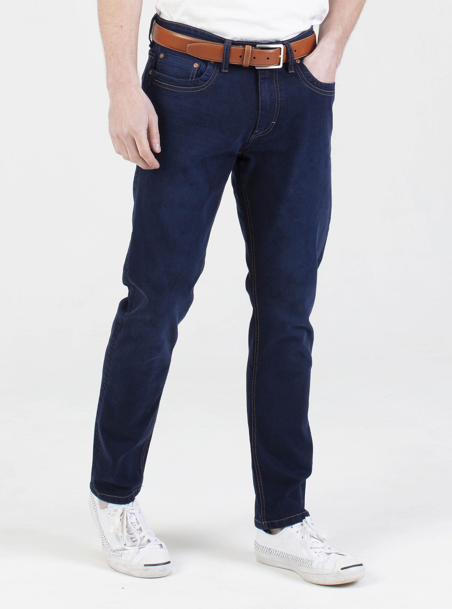 Stretch mens fashion navy tapered fit denim jean mish mash