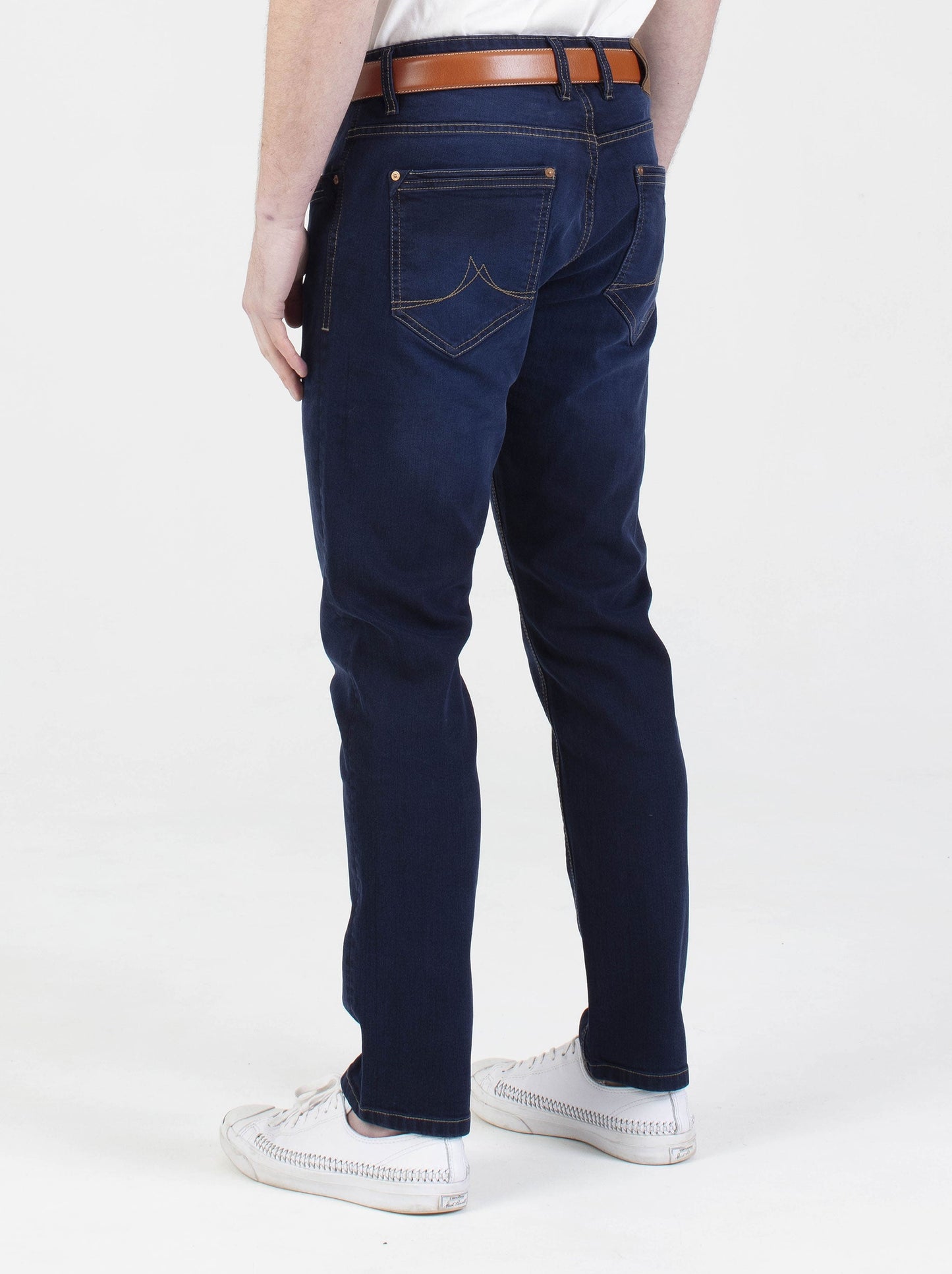 Stretch mens fashion navy tapered fit denim jean mish mash