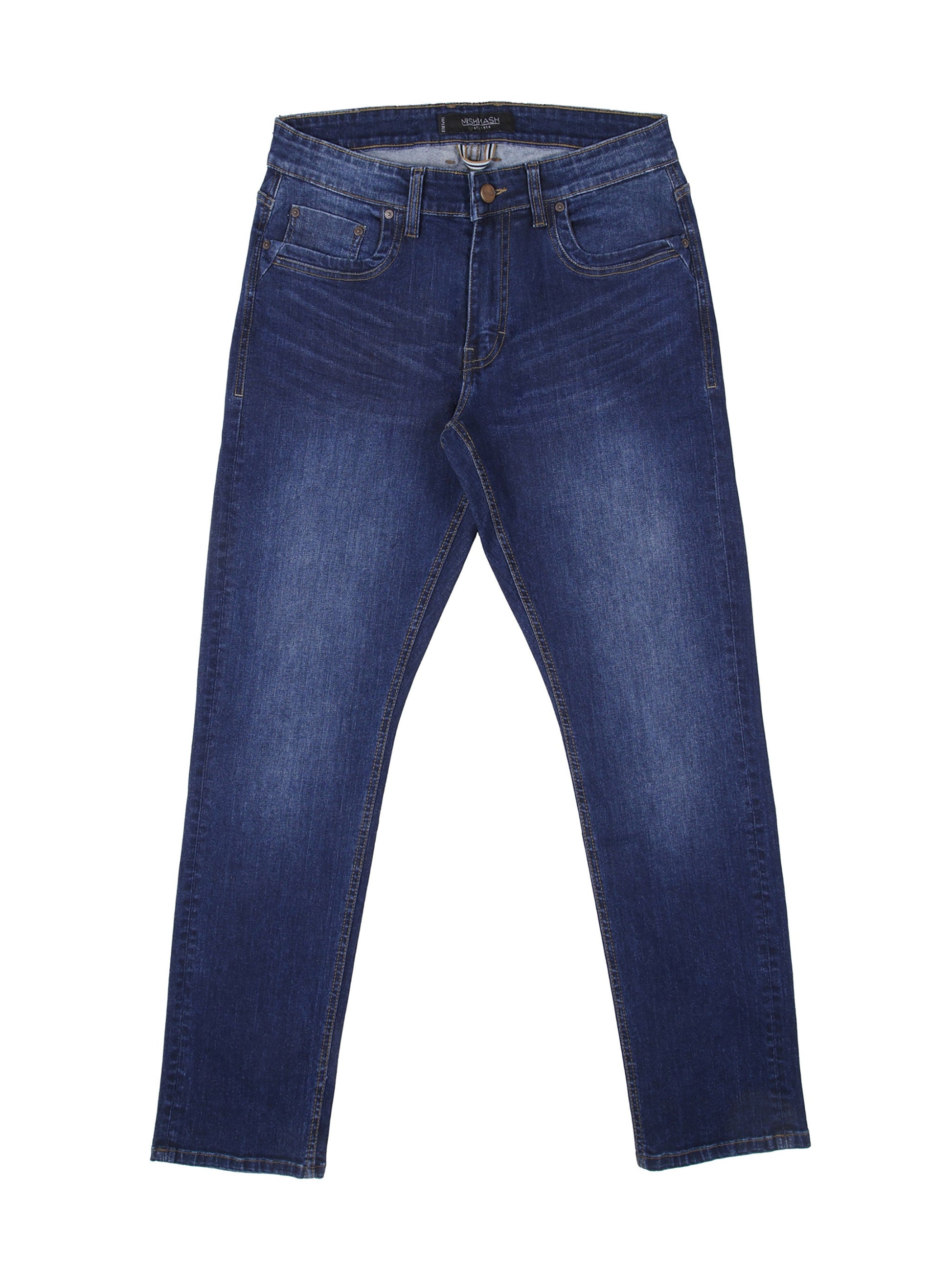 Stretch mens fashion navy tapered fit denim jean mish mash