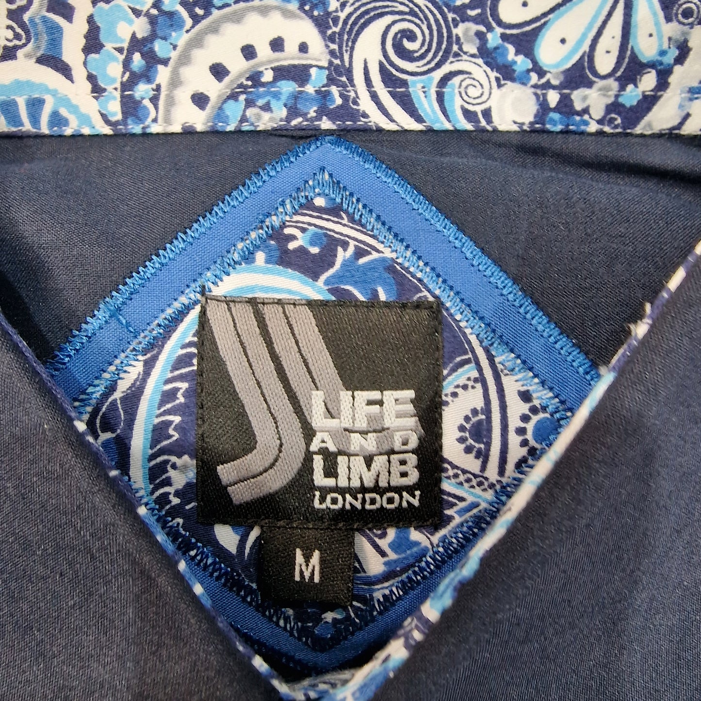 Life and Limb Navy Shirt With Contrast Detail Collar Medium