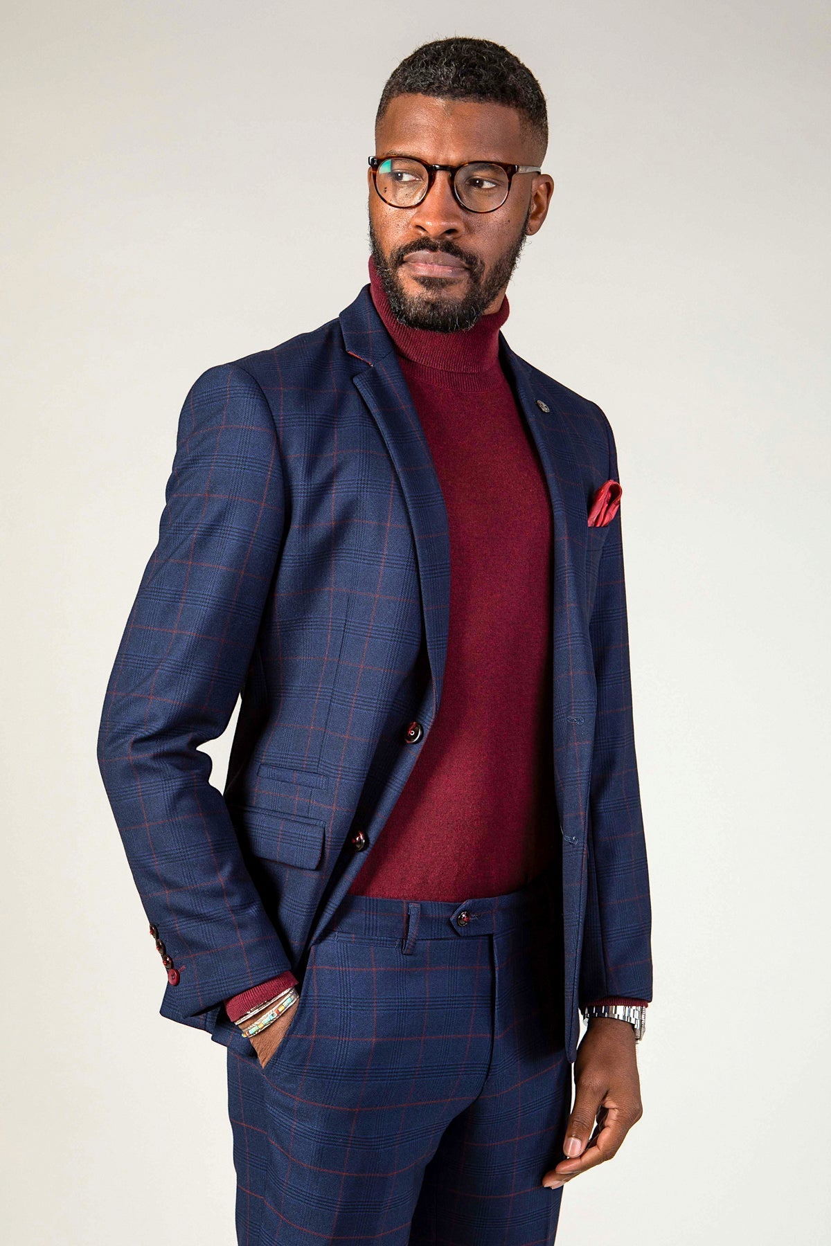 EDINSON - Navy Wine Check Blazer