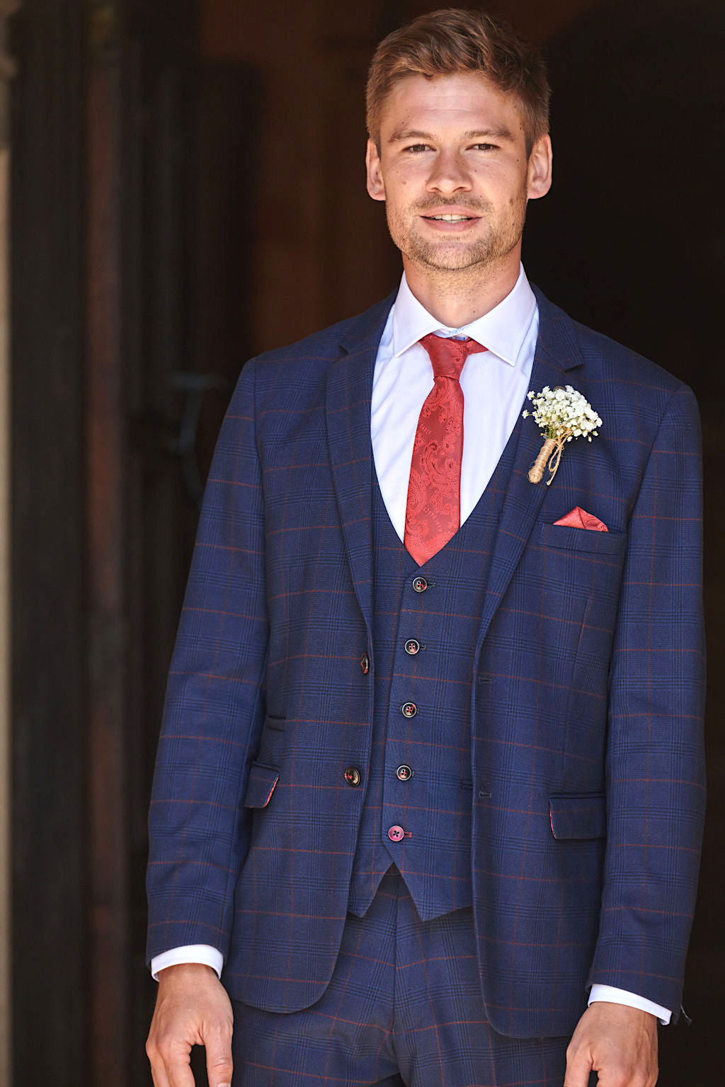 EDINSON - Navy Wine Check Blazer