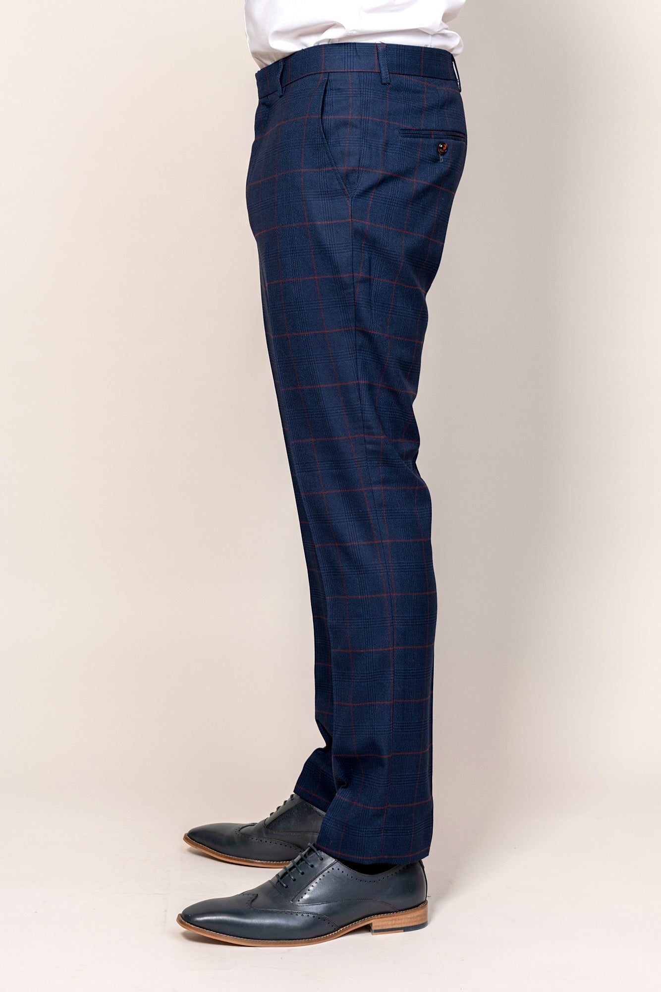 EDINSON - Navy Wine Check Trousers