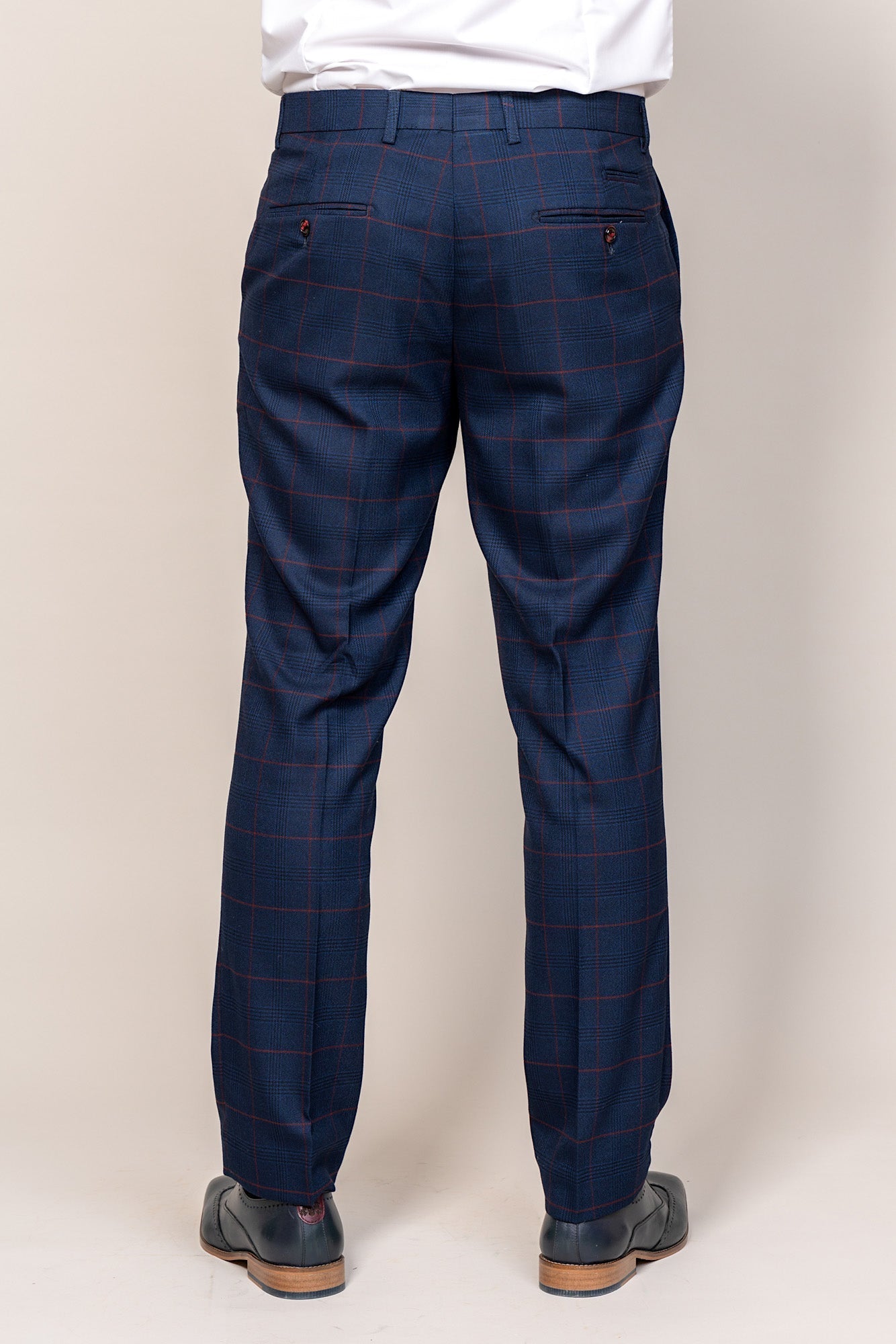 EDINSON - Navy Wine Check Trousers
