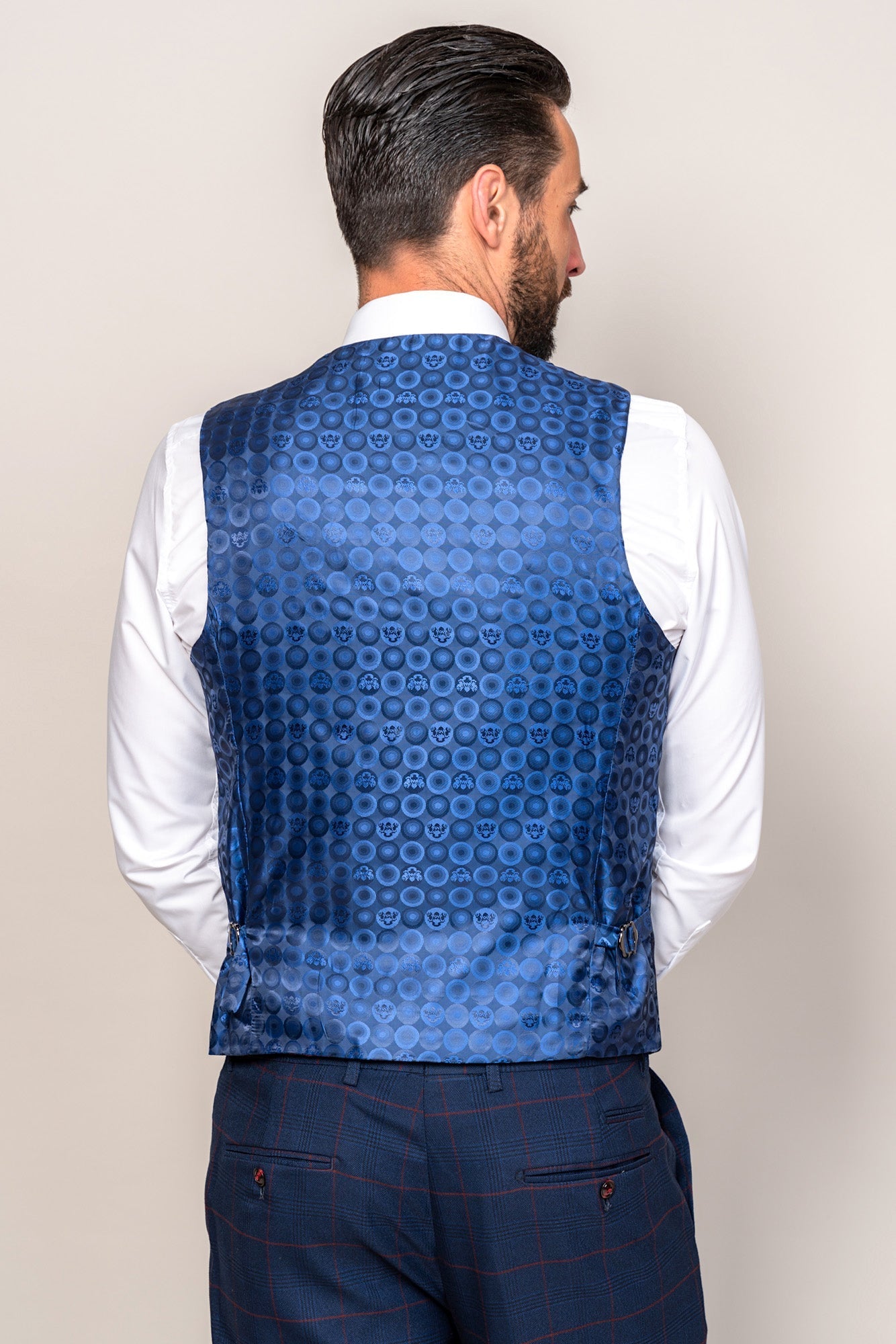 EDINSON - Navy Wine Check Single Breasted Waistcoat