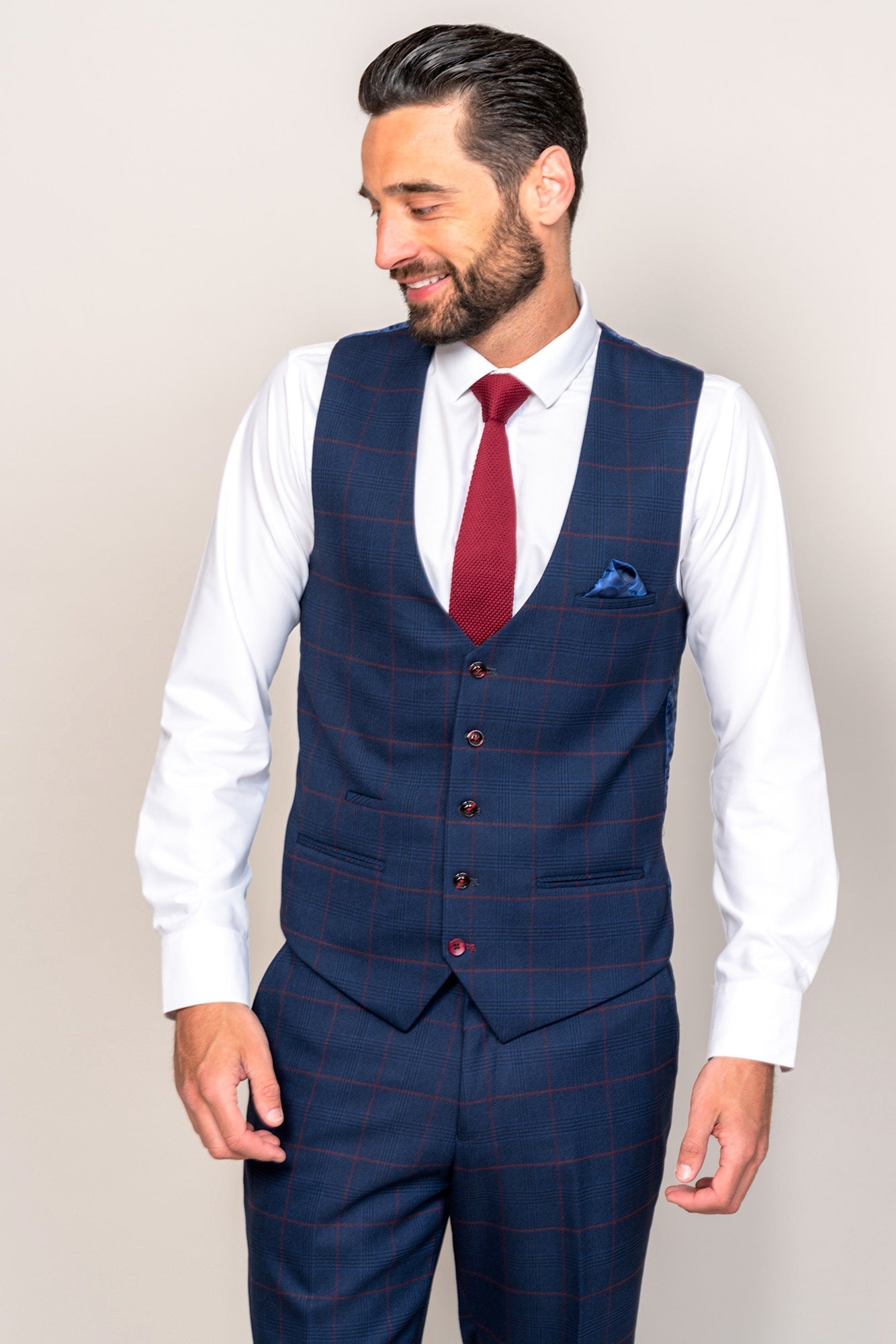 EDINSON - Navy Wine Check Single Breasted Waistcoat
