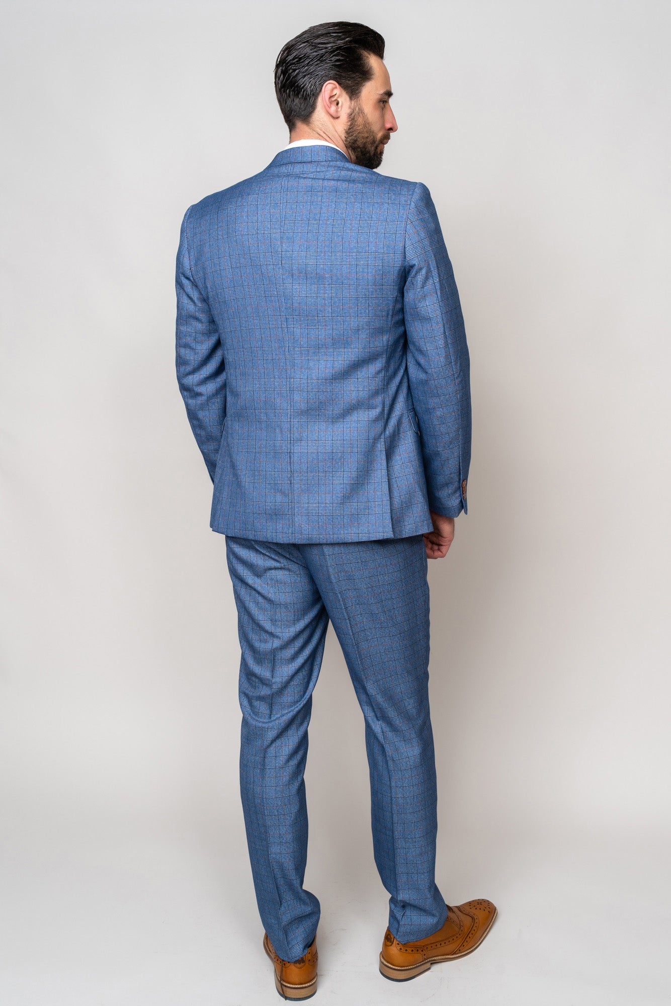 Man wearing George light blue three piece suit - Marc Darcy