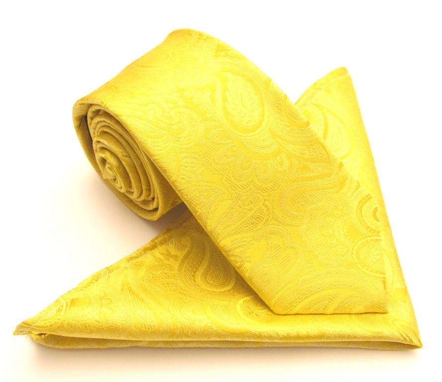 Van Buck Paisley Gold Silk Tie & Pocket Square Set
