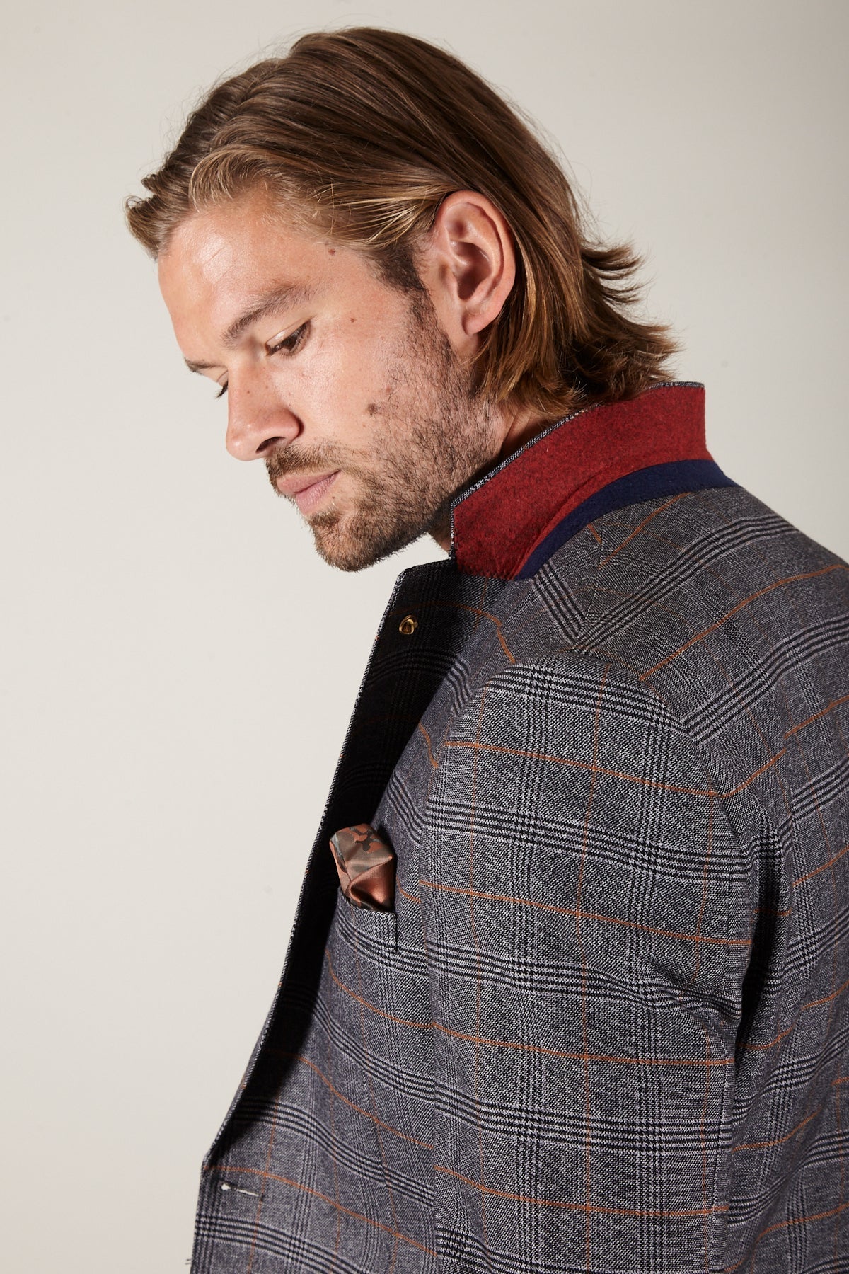 Man wearing men's JENSON - Grey Check Blazer - Marc Darcy Menswear
