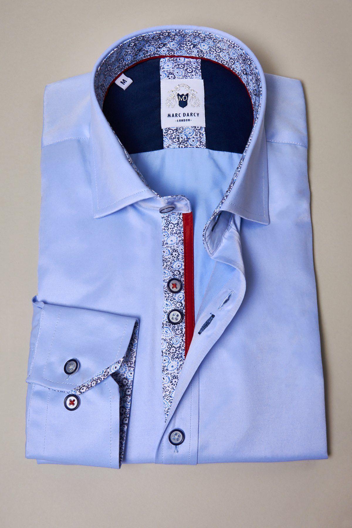 Patterned floral lining of ALFIE - Sky Blue Long Sleeve Shirt-Marc Darcy Menswear