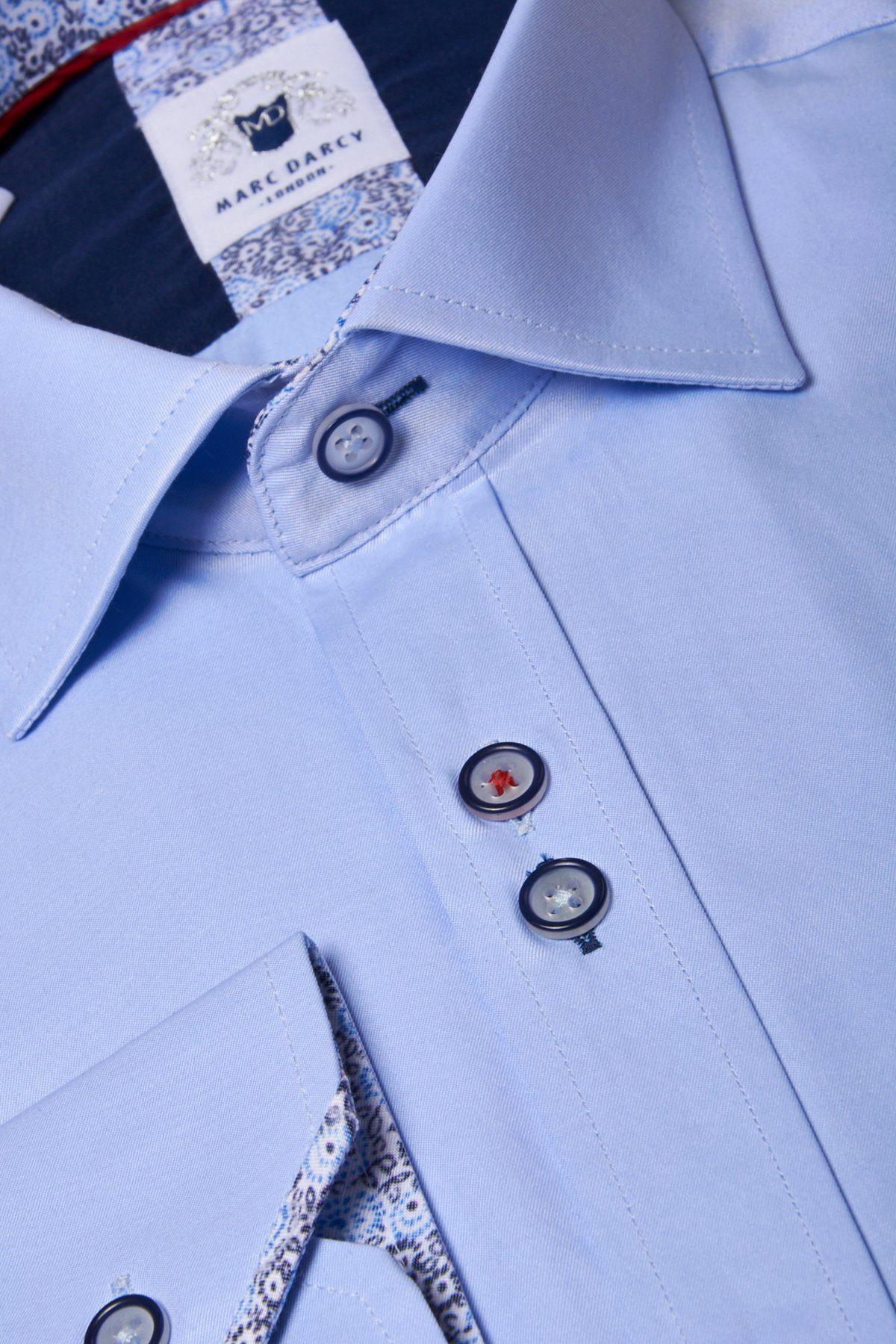 Contrasting buttons of ALFIE - Sky Blue Long Sleeve Shirt-Marc Darcy Menswear