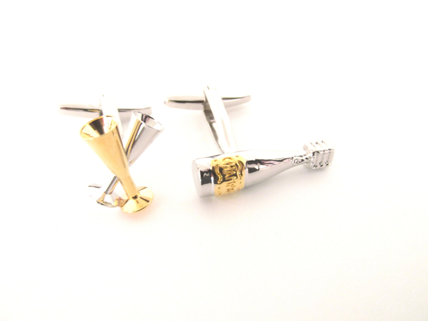 Champagne Bottle & Flutes Novelty Cufflinks by Van Buck