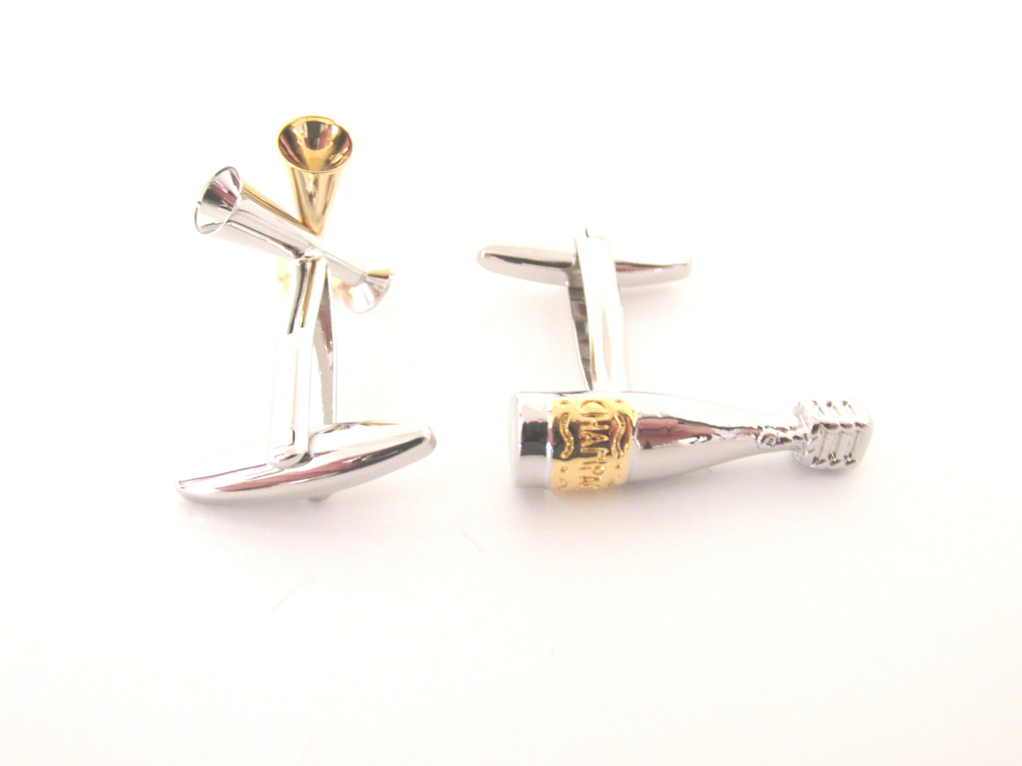 Champagne Bottle & Flutes Novelty Cufflinks by Van Buck