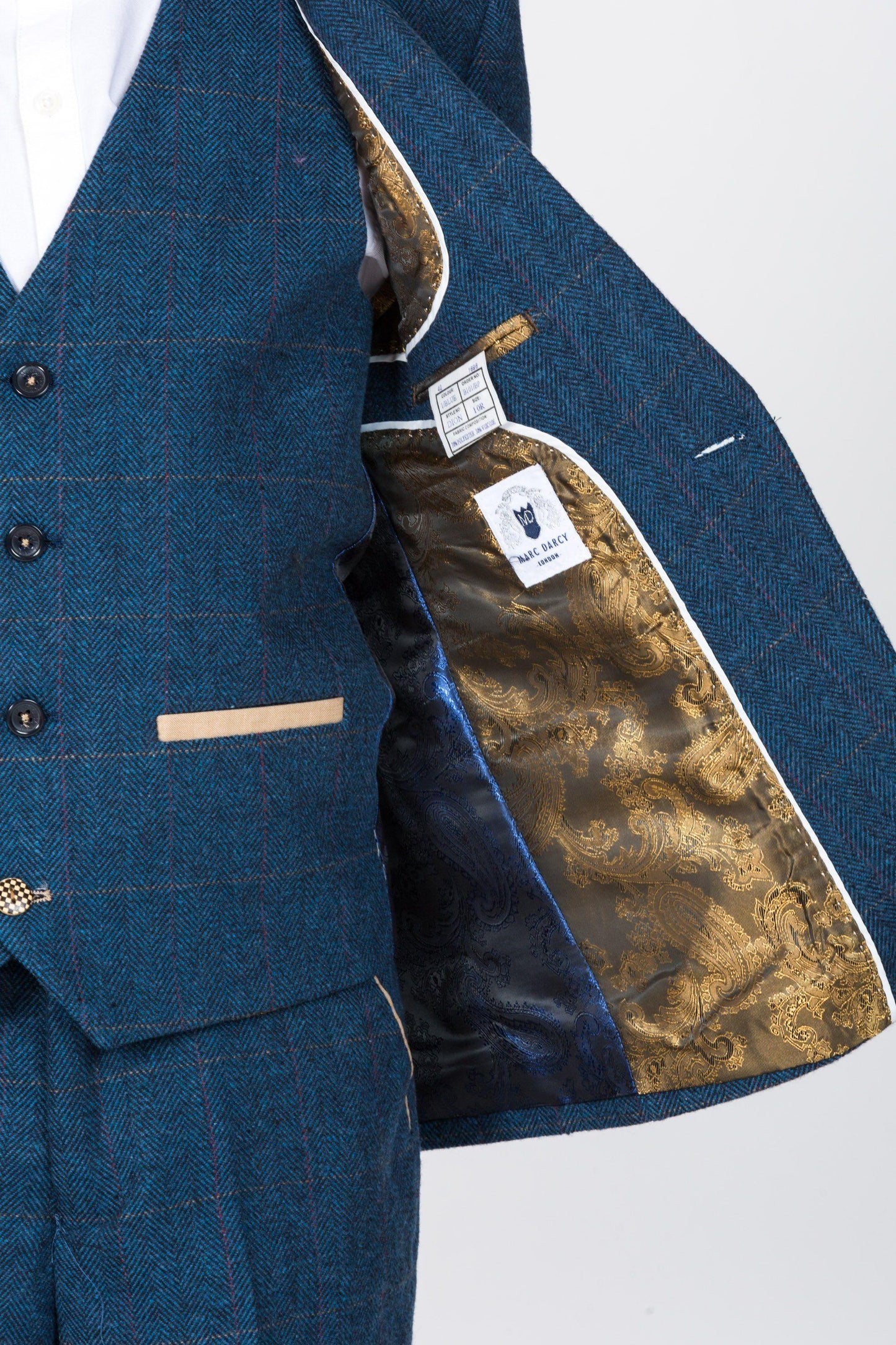 Boy Kid wearing DION - Childrens Blue Tweed Check Three Piece Suit-marcdarcy Menswear