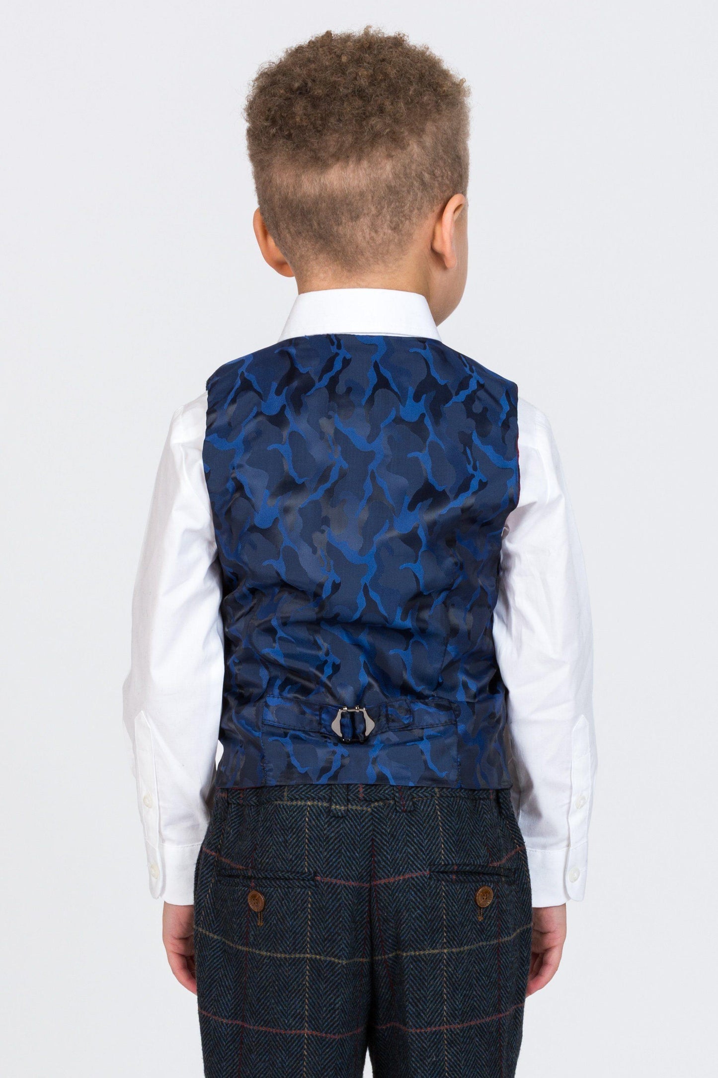 Boy Kid wearing ETON - Childrens Navy Blue Tweed Check Three Piece Suit-marcdarcy Menswear