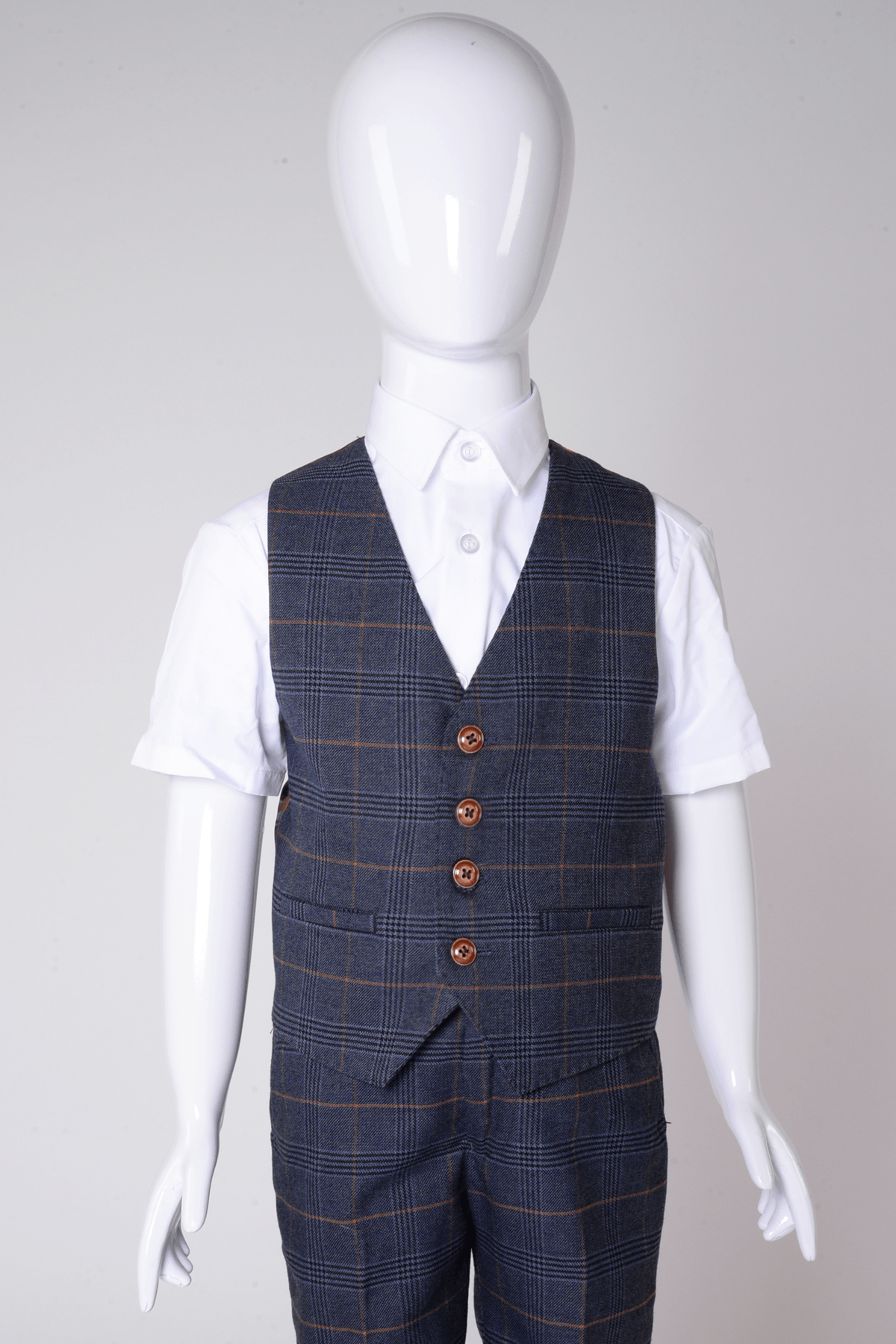 Boy Kid wearing JENSON - Childrens Marine Navy Check Suit-Marc Darcy Menswear