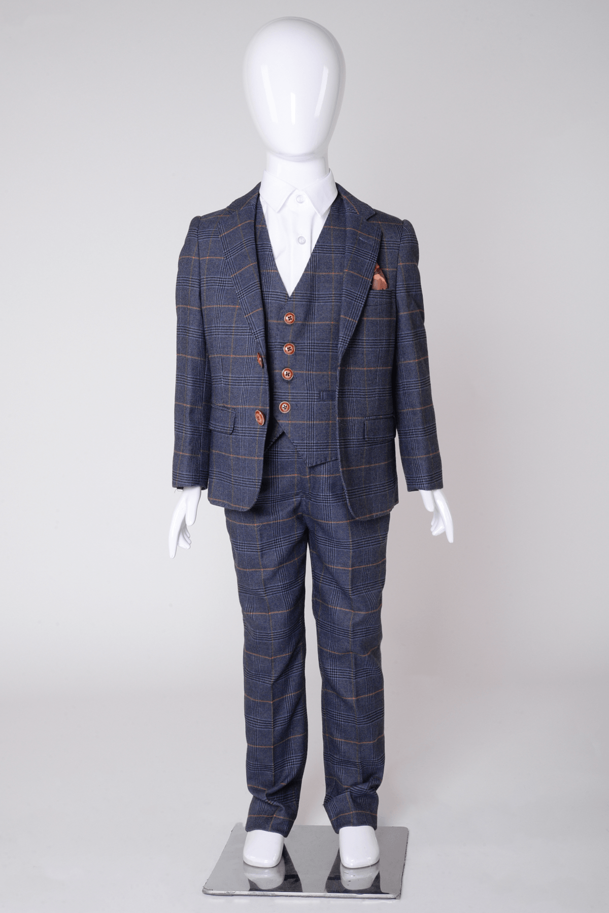 Boy Kid wearing JENSON - Childrens Marine Navy Check Suit-Marc Darcy Menswear