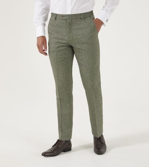 Jude Sage Herringbone Tweed Tappered Trousers