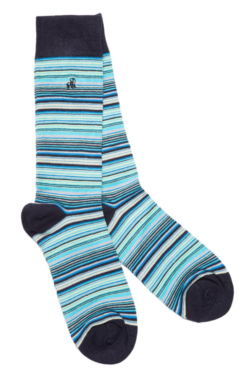 Socks - Navy And Blue Narrow Striped Bamboo Socks