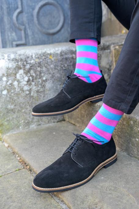 Socks - Pink And Blue Striped Bamboo Socks