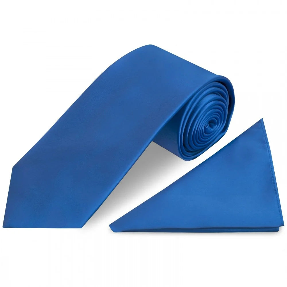 HEIRLOOM ELECTRIC BLUE  SATIN TIE AND POCKET SQUARE
