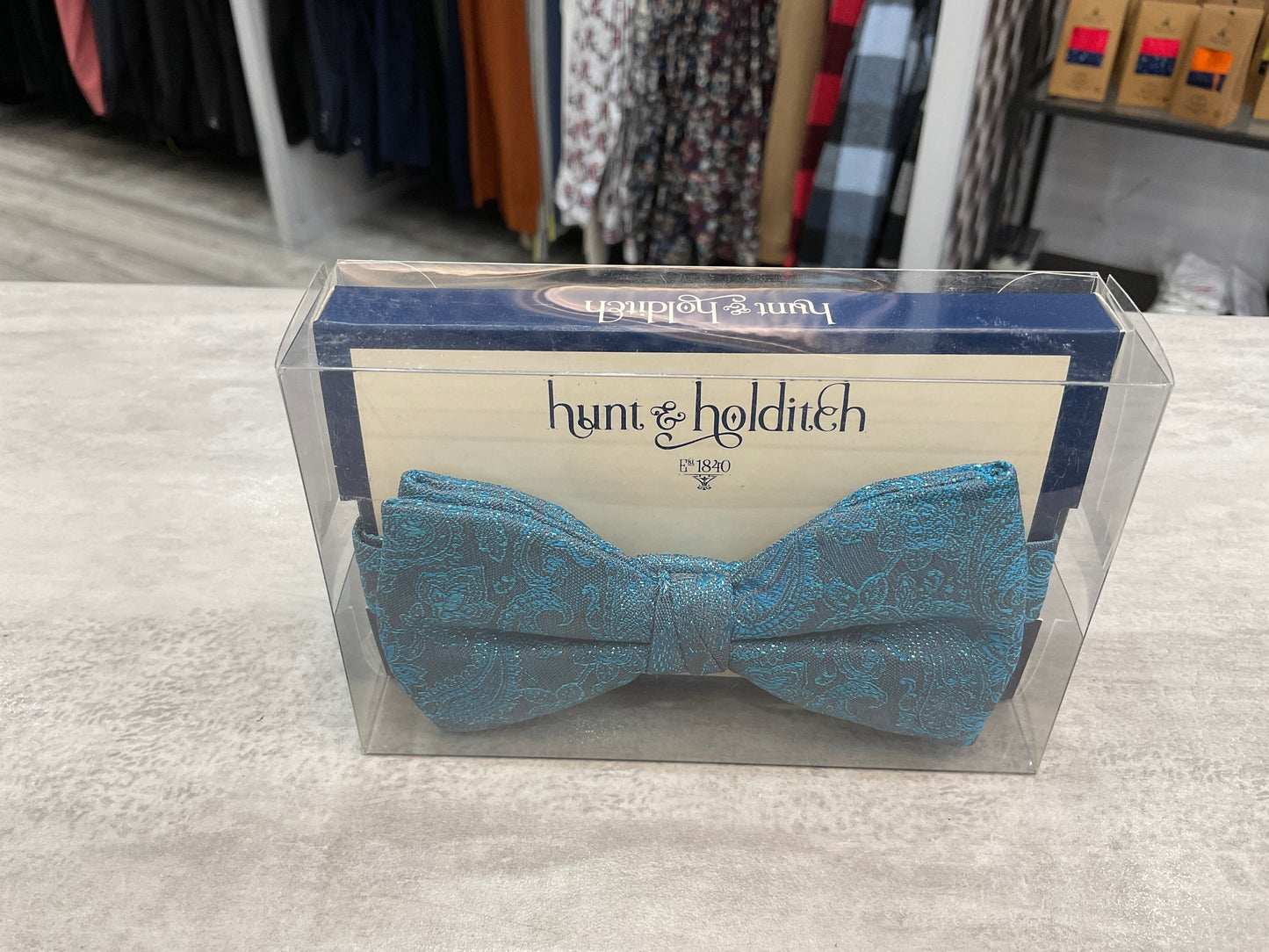 Hunt and holditch blue glitter bow tie