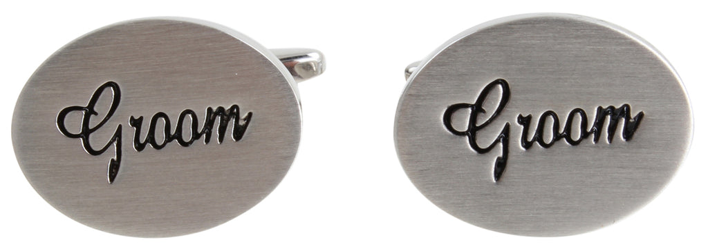 Dalaco Groom Oval Rhodium Plate Wedding Cufflinks