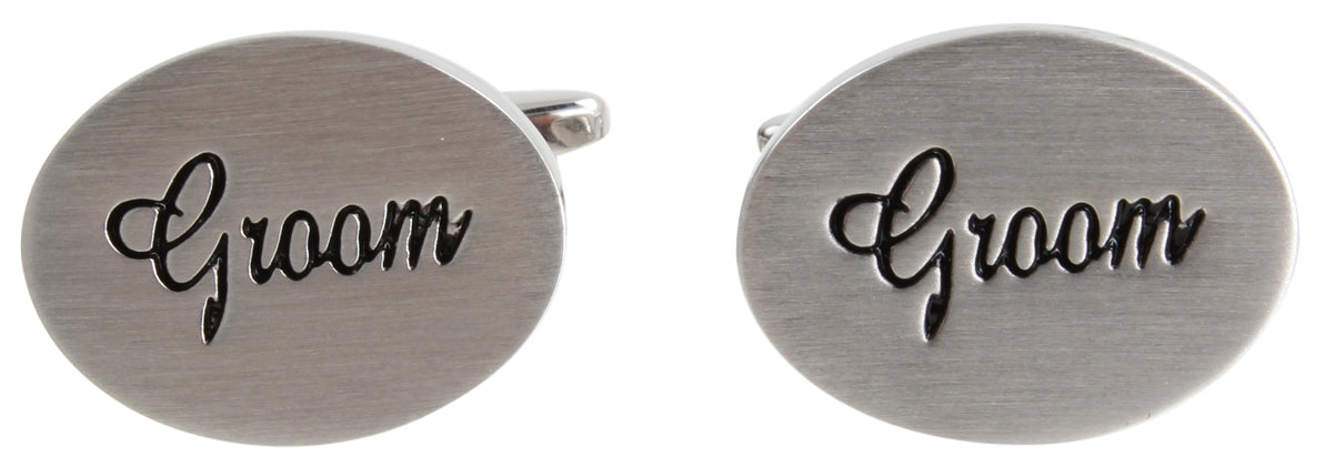 Dalaco Groom Oval Rhodium Plate Wedding Cufflinks