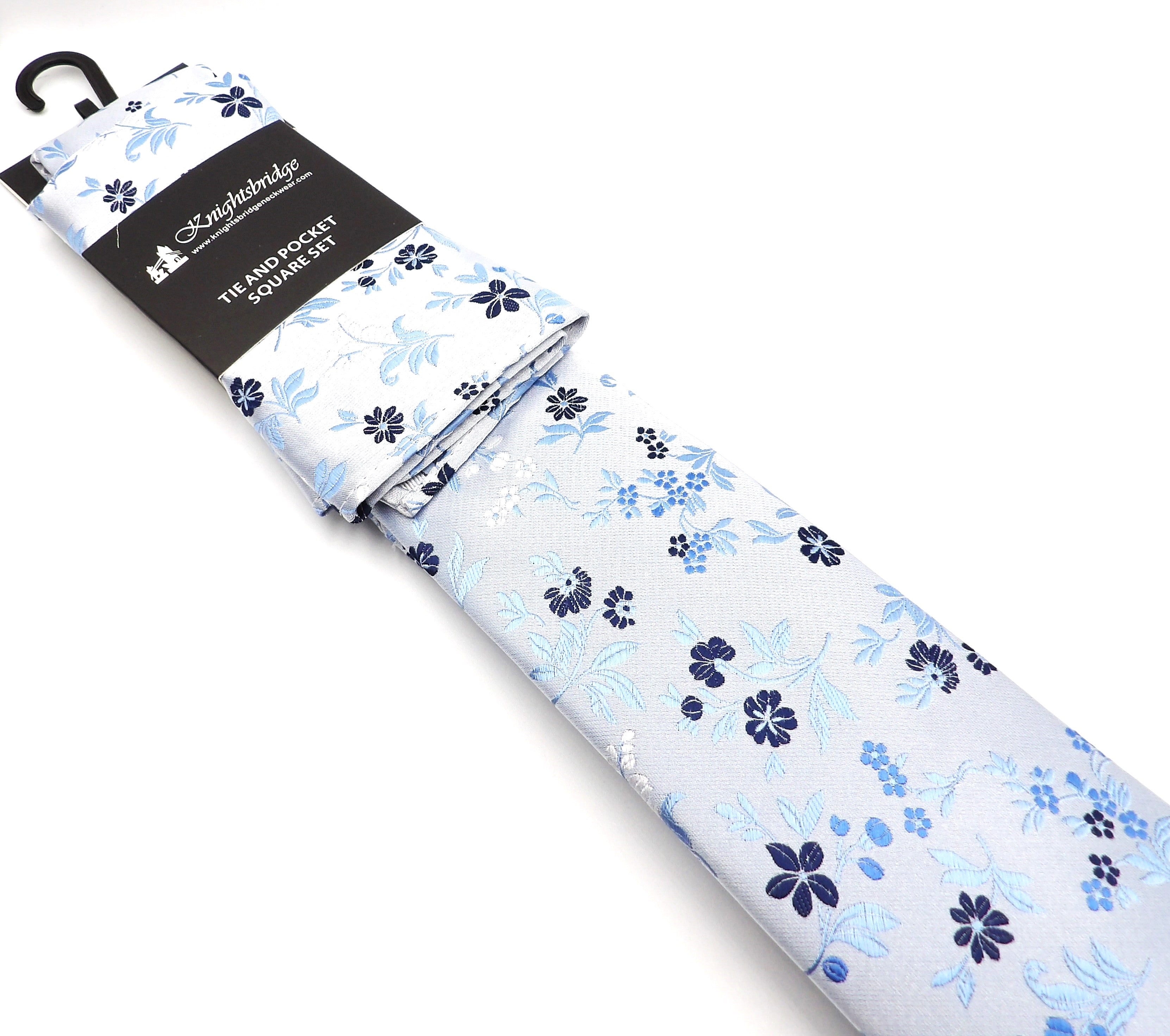 Blue Floral tie and pocket square