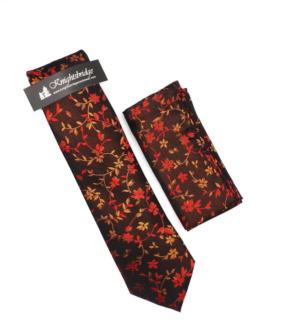 Knightsbridge Black and Red Tie and Pocket Square