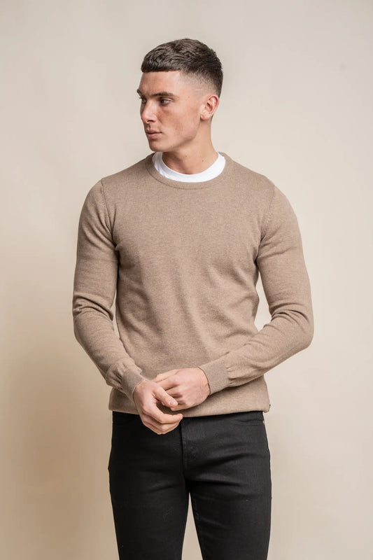 House of Cavani fawn jumper KN101 crew