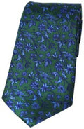 Soprano silk tie and square Green forest green with blue flowers