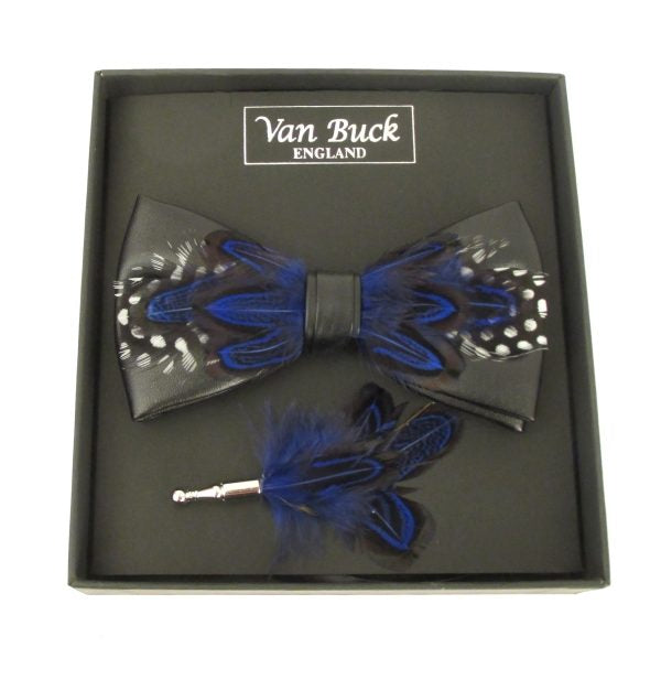 Van buck feather bow tie and lapel pin