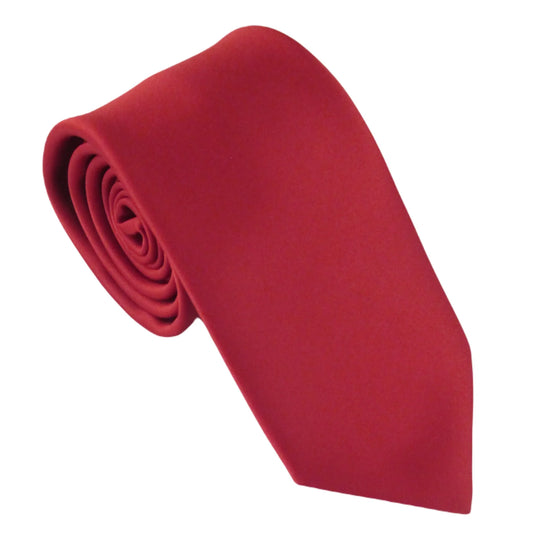 VAN BUCK CHERRY RED SATIN TIE AND POCKET SQUARE