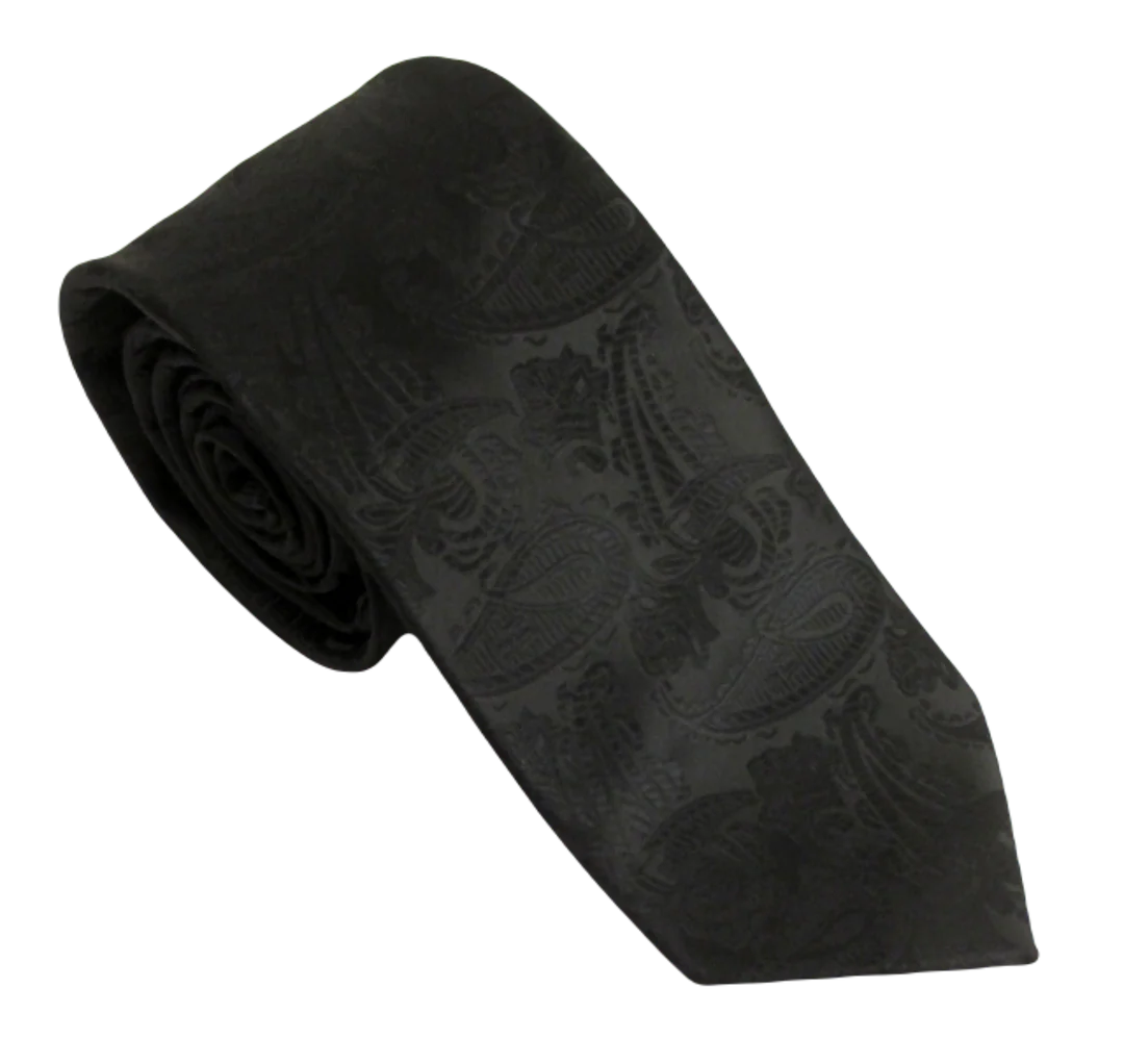 VAN BUCK BLACK POLY PAISLEY TIE AND POCKET SQUARE