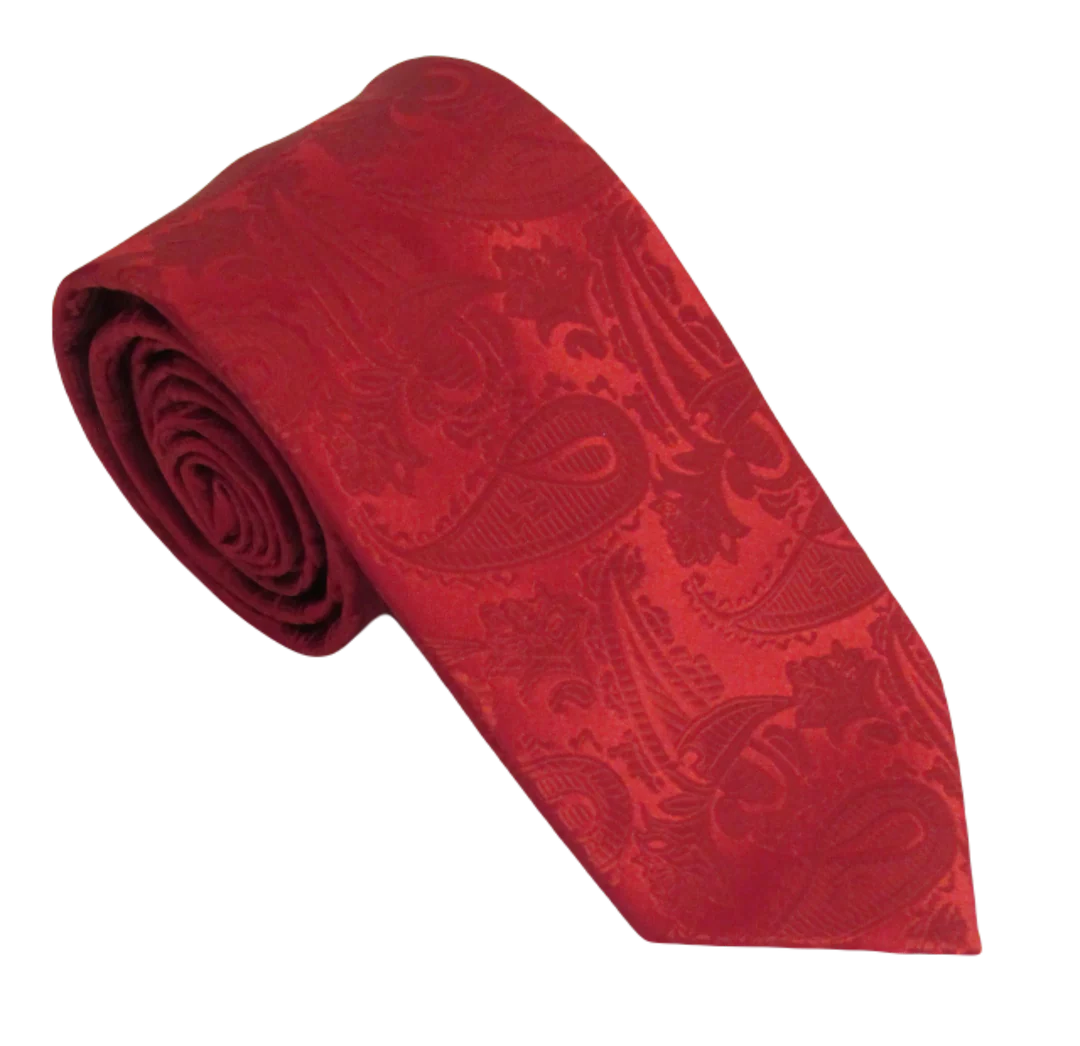 VAN BUCK RED POLY PAISLEY TIE AND POCKET SQUARE