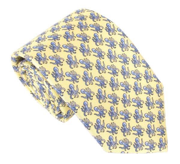 Van Buck Italian Printed Silk Yellow Octopus Tie