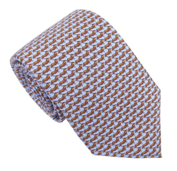 Van Buck Italian Printed Silk Blue Dachshund Tie