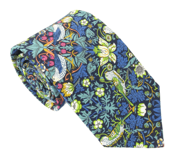 Van Buck Strawberry Theif Teal Tie and Pocket Square made with Liberty Fabric