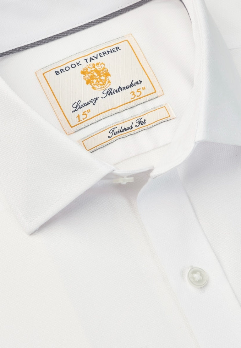 Tailored Fit White Royal Oxford Single Cuff Cotton Shirt