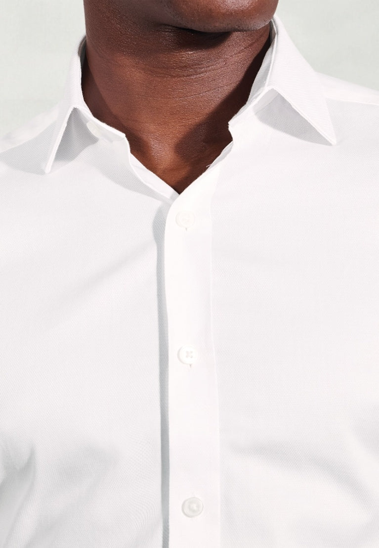 Tailored Fit White Royal Oxford Single Cuff Cotton Shirt