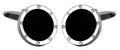 Onyx Round Port Hole Rhodium Plated Cufflinks