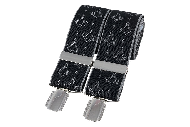 Masonic Silver on black 35mm silver clip braces
